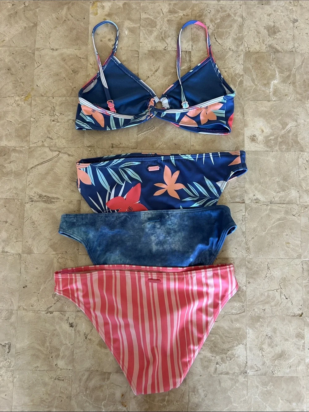 Bundle Roxy Girls Swim Set 4-Piece Mix & Match Bikini Top & 3 Bottoms Size 12